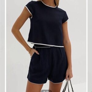 Commense Navy Blue Two-Piece Set with White Trim